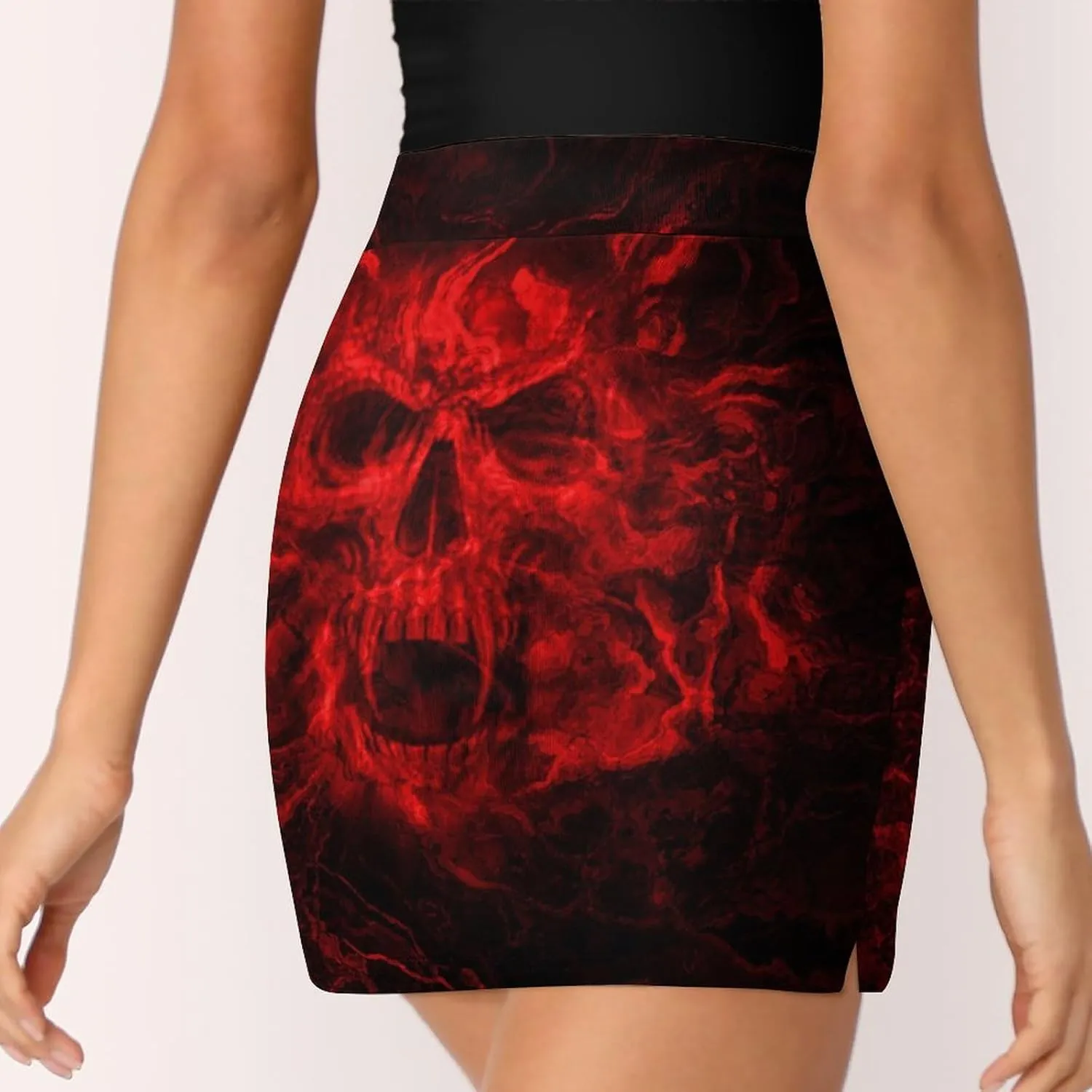 Red Skull Women's Mini Tennis Skirt with Shorts Underneath Athletic Workout Cute Skorts