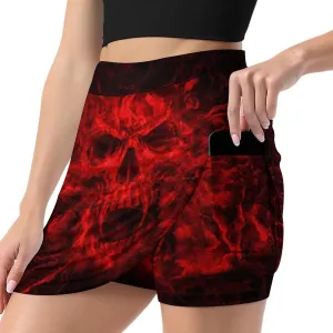 Red Skull Women's Mini Tennis Skirt with Shorts Underneath Athletic Workout Cute Skorts