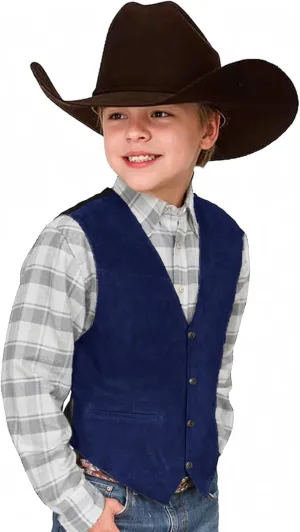 Retro Boys Cowboy Vest Suede Leather Costume Style Western Vest Vintage Waistcoat
