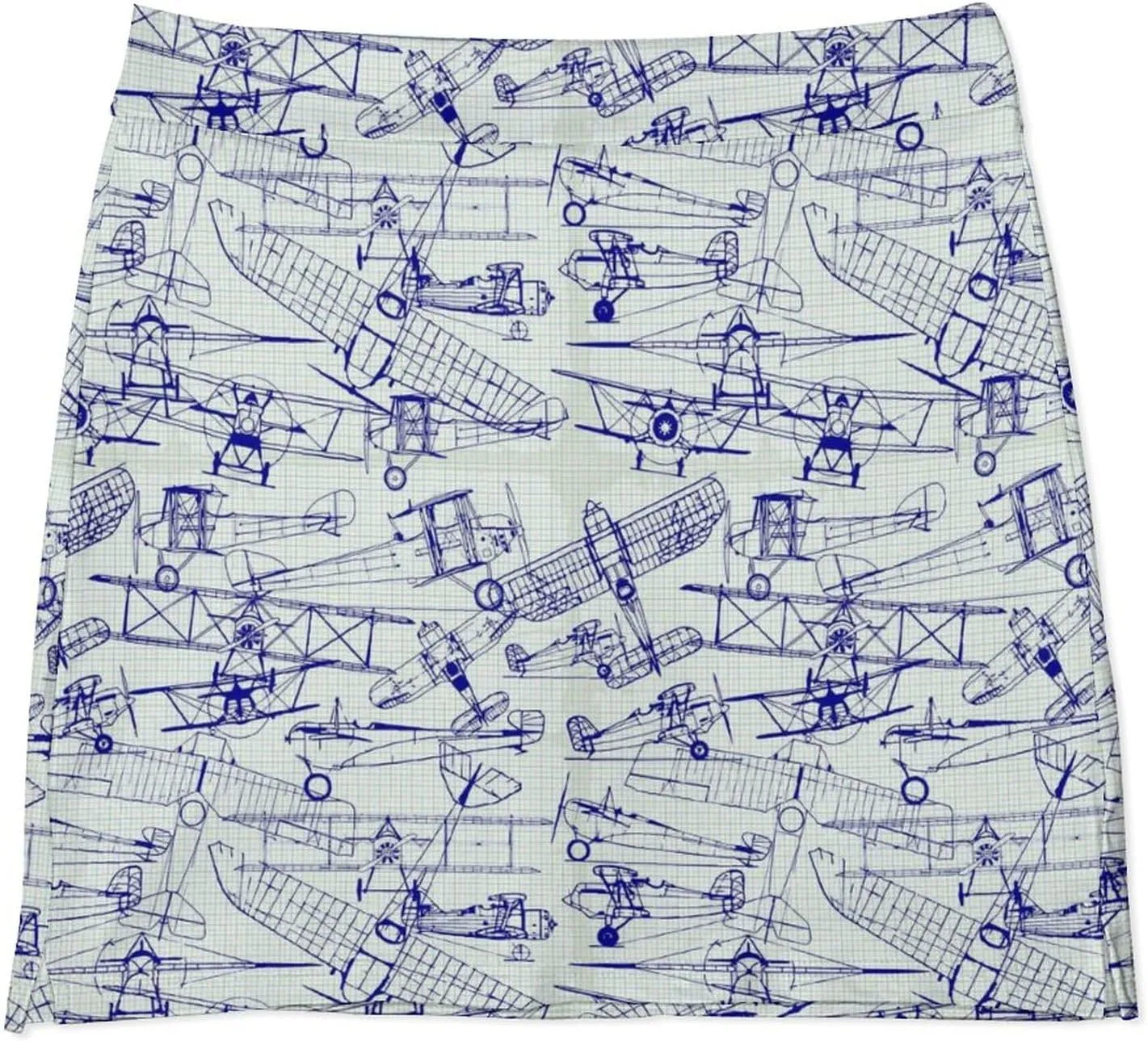 Retro Old Airplanes Drawing Women's Mini Tennis Skirt with Shorts Underneath Athletic Workout Cute Skorts
