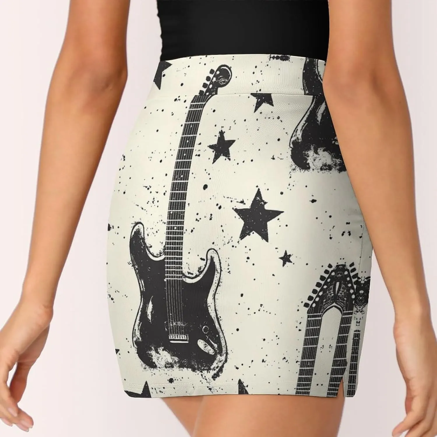 Rock Music Pattern with Guitar Women's Mini Tennis Skirt with Shorts Underneath Athletic Workout Cute Skorts