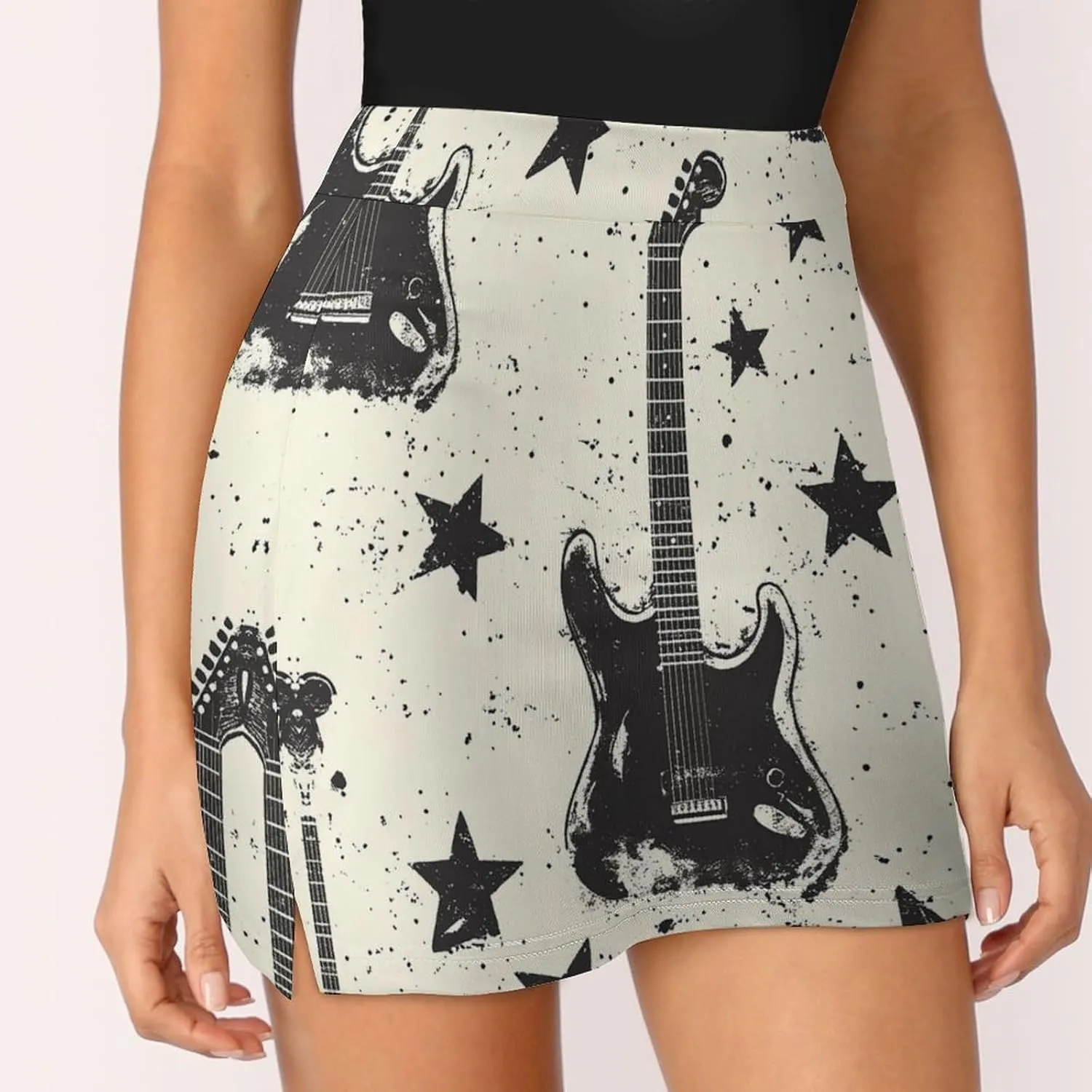 Rock Music Pattern with Guitar Women's Mini Tennis Skirt with Shorts Underneath Athletic Workout Cute Skorts