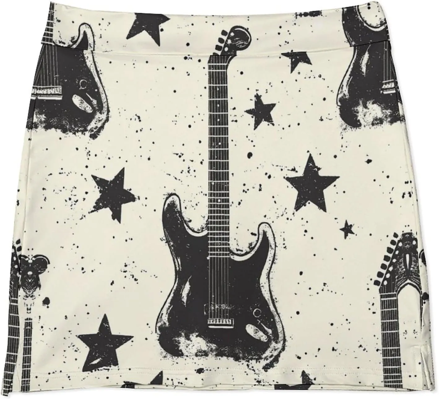 Rock Music Pattern with Guitar Women's Mini Tennis Skirt with Shorts Underneath Athletic Workout Cute Skorts