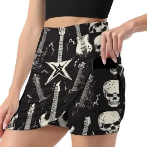 Rock Music Themed Women's Mini Tennis Skirt with Shorts Underneath Athletic Workout Cute Skorts