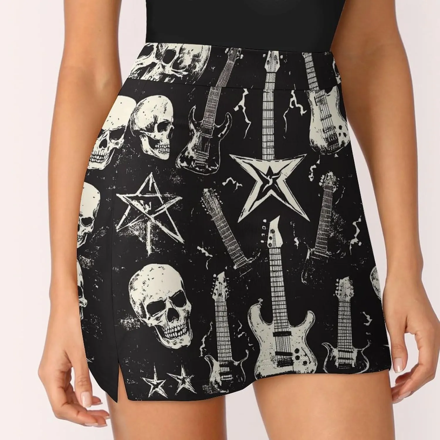Rock Music Themed Women's Mini Tennis Skirt with Shorts Underneath Athletic Workout Cute Skorts