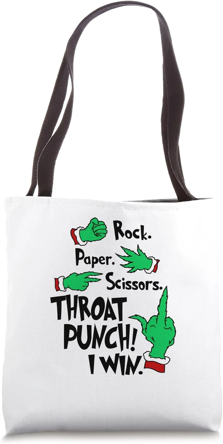 Rock paper scissors throat punch I win green hand Tote Bag