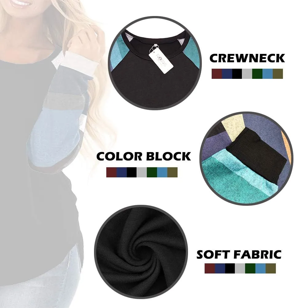 ROSRISS Womens Plus Size Long Sleeve Tunic Crewneck Colorblock Striped Tee Shirt