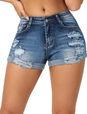 roswear Women's Summer Mid Rise Ripped Denim Shorts Stretchy Butt Lifting Jean Shorts