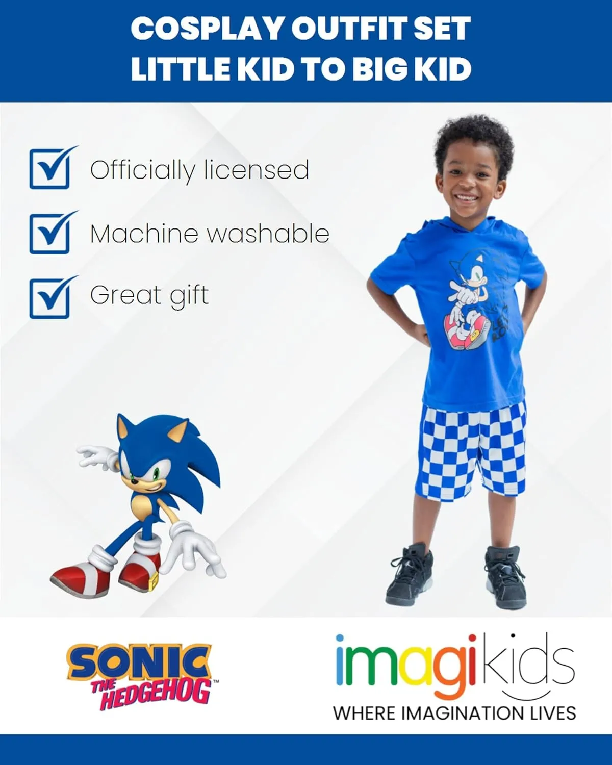 SEGA Sonic the Hedgehog Cosplay T-Shirt and Mesh Shorts Outfit Set Little Kid to Big Kid