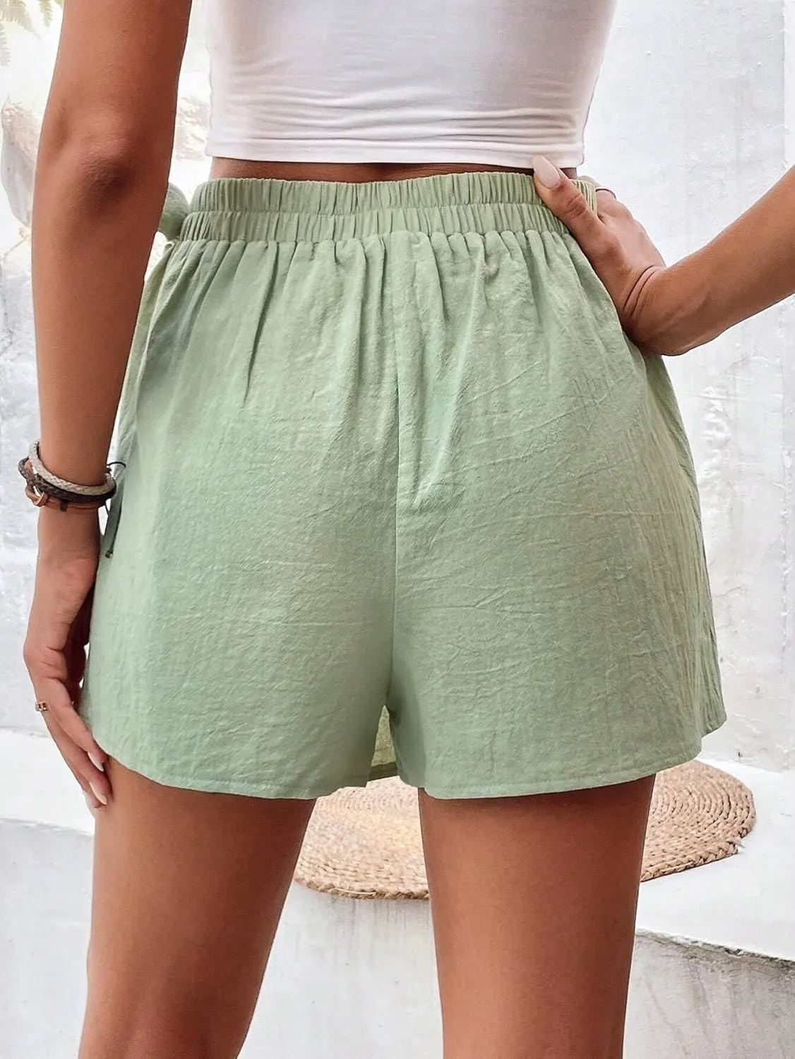 Shorts for Women Summer 2024 Solid Knot Side Wrap Skort Trendy Skirt Shorts