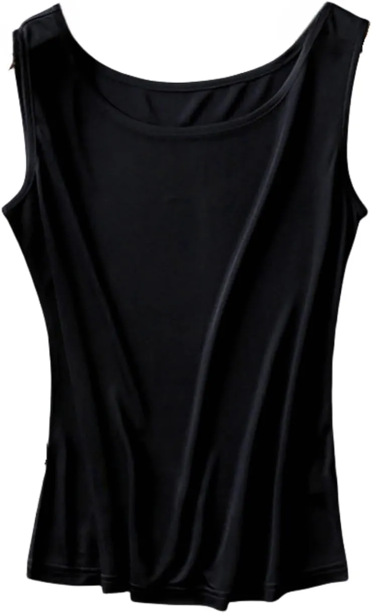 Silk Women's Vest-Soft Mulberry Silk Double-Sided Knit Tank Top,Round Neck Cute Summer Top Loose Fit,Summer Vest