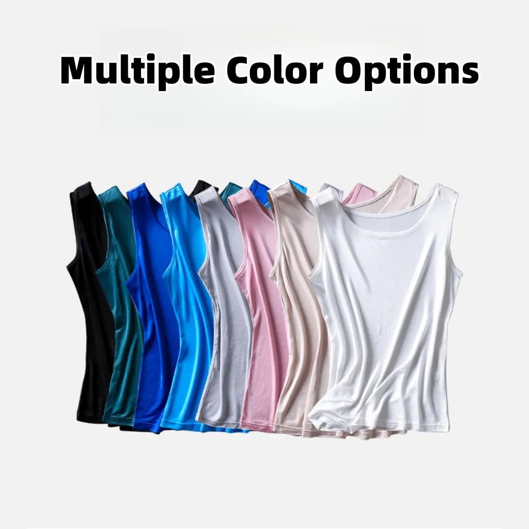 Silk Women's Vest-Soft Mulberry Silk Double-Sided Knit Tank Top,Round Neck Cute Summer Top Loose Fit,Summer Vest