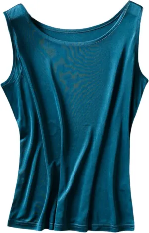 Silk Women's Vest-Soft Mulberry Silk Double-Sided Knit Tank Top,Round Neck Cute Summer Top Loose Fit,Summer Vest