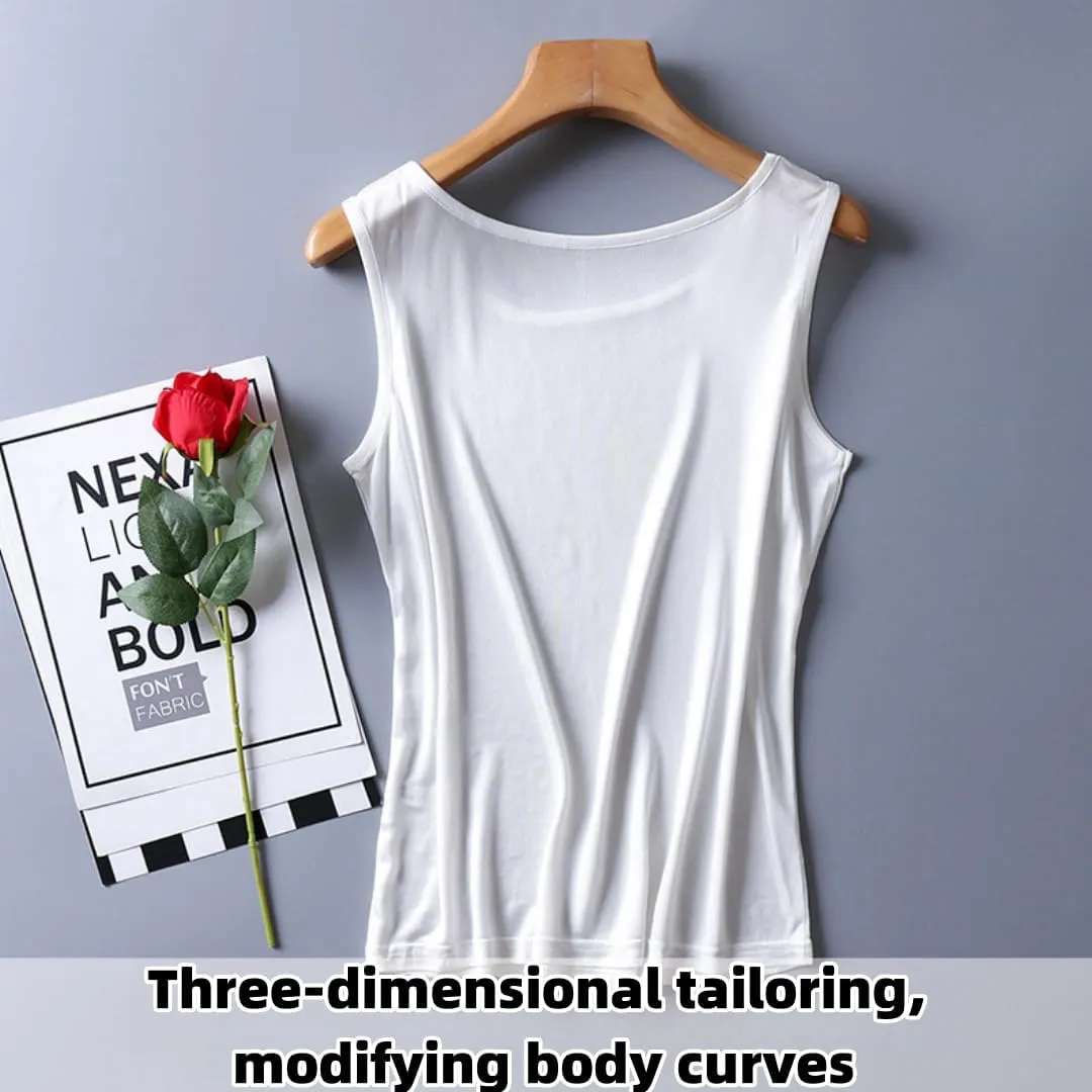 Silk Women's Vest-Soft Mulberry Silk Double-Sided Knit Tank Top,Round Neck Cute Summer Top Loose Fit,Summer Vest