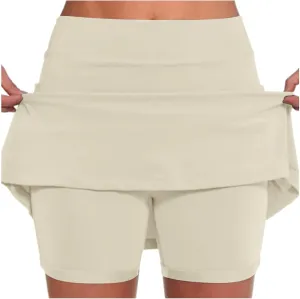 Skorts for Women Dressy Casual Plus Size High Waist Skirt Shorts Underneath Tummy Control Tennis Skorts with Pockets