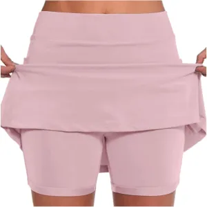 Skorts for Women Dressy Casual Plus Size High Waist Skirt Shorts Underneath Tummy Control Tennis Skorts with Pockets