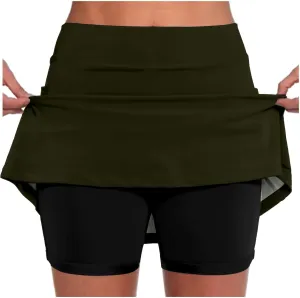 Skorts for Women Dressy Casual Plus Size High Waist Skirt Shorts Underneath Tummy Control Tennis Skorts with Pockets