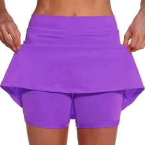 Skorts for Women Lightweight High Waisted Solid Color Athletic Tennis Golf Skirts Summer Yoga Culottes with Pocket Prime 2024 SpecialA7Purple, M
