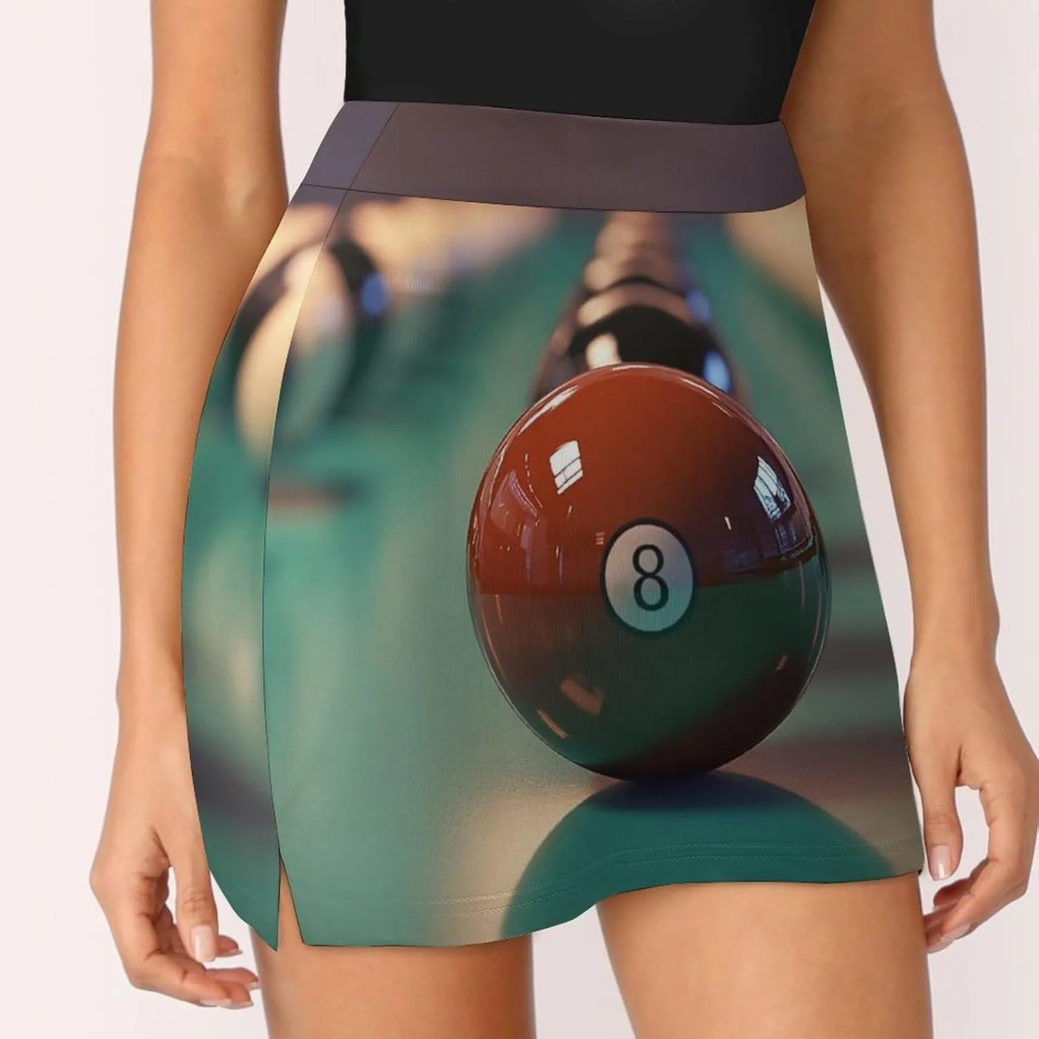 Snooker 8 Ball Symbol Women's Mini Tennis Skirt with Shorts Underneath Athletic Workout Cute Skorts