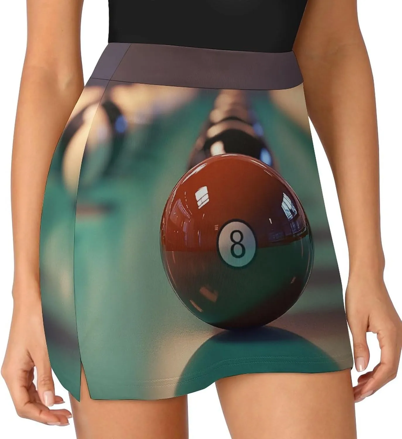 Snooker 8 Ball Symbol Women's Mini Tennis Skirt with Shorts Underneath Athletic Workout Cute Skorts