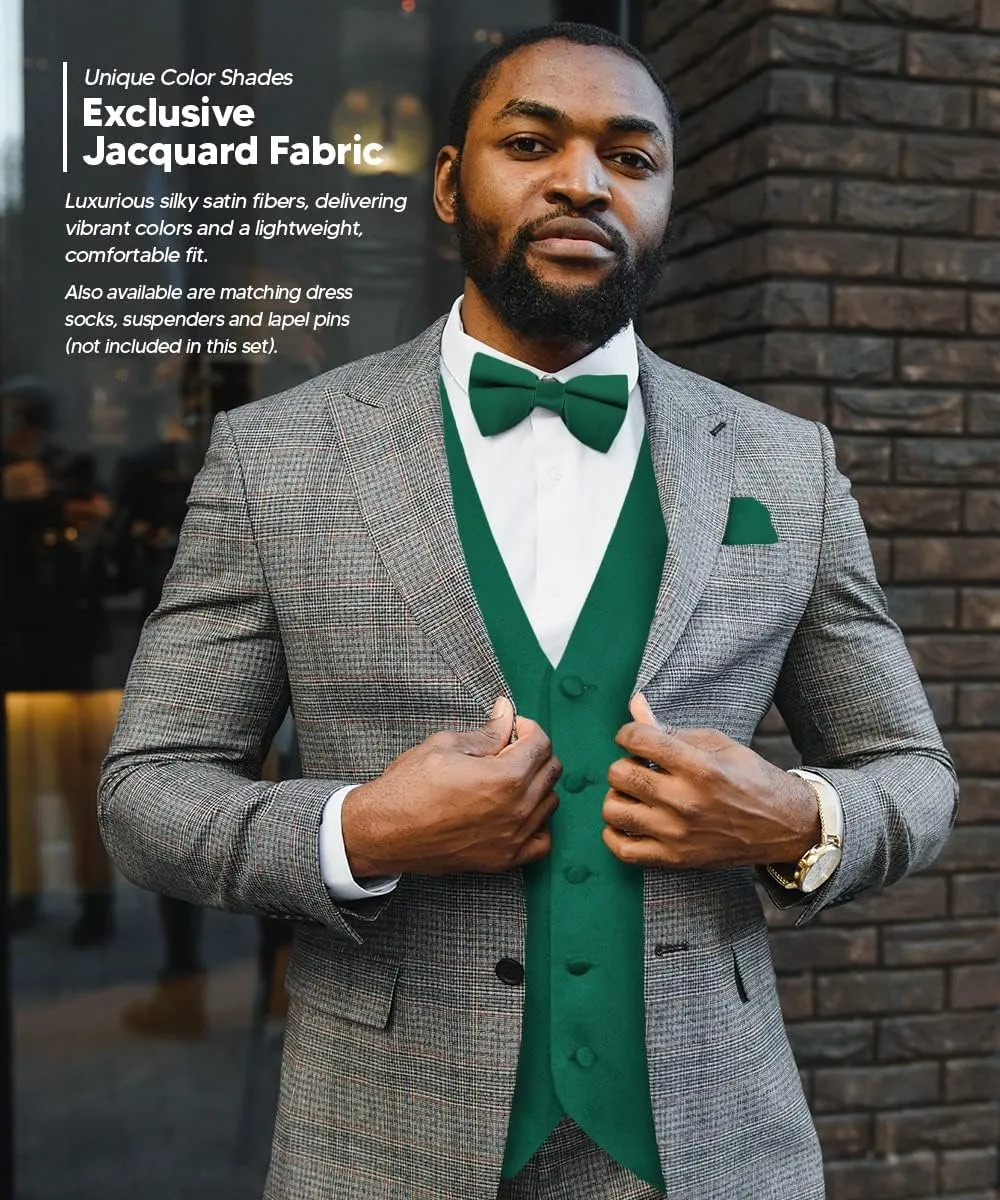 Solid Suit Vest for Men Set of 4 - Vest, Tie, Bow Tie & Pocket Square (Black Back)