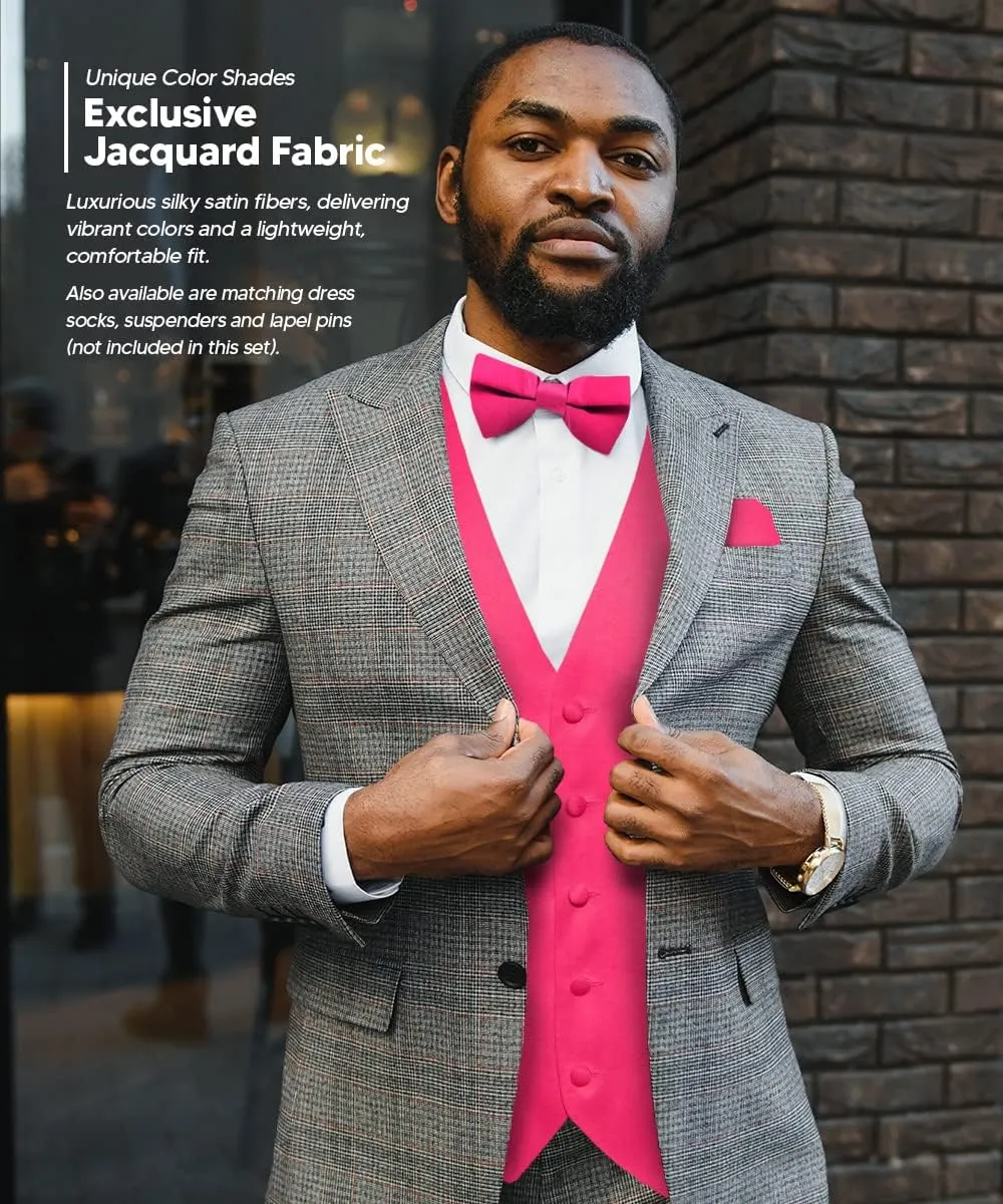 Solid Suit Vest for Men Set of 4 - Vest, Tie, Bow Tie & Pocket Square (Black Back)