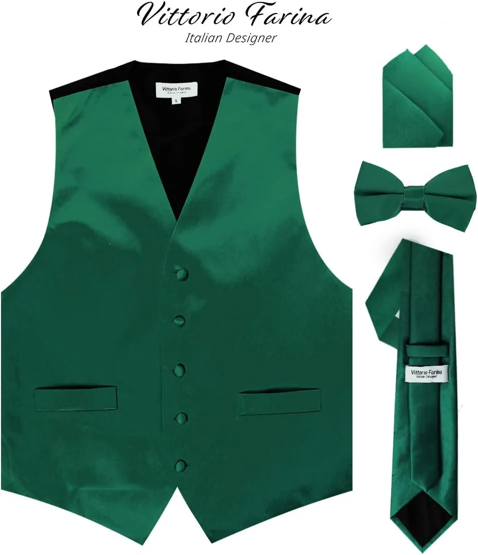 Solid Suit Vest for Men Set of 4 - Vest, Tie, Bow Tie & Pocket Square (Black Back)