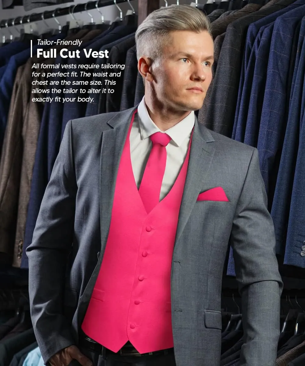Solid Suit Vest for Men Set of 4 - Vest, Tie, Bow Tie & Pocket Square (Black Back)