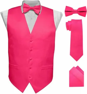 Solid Suit Vest for Men Set of 4 - Vest, Tie, Bow Tie & Pocket Square (Black Back)