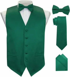 Solid Suit Vest for Men Set of 4 - Vest, Tie, Bow Tie & Pocket Square (Black Back)