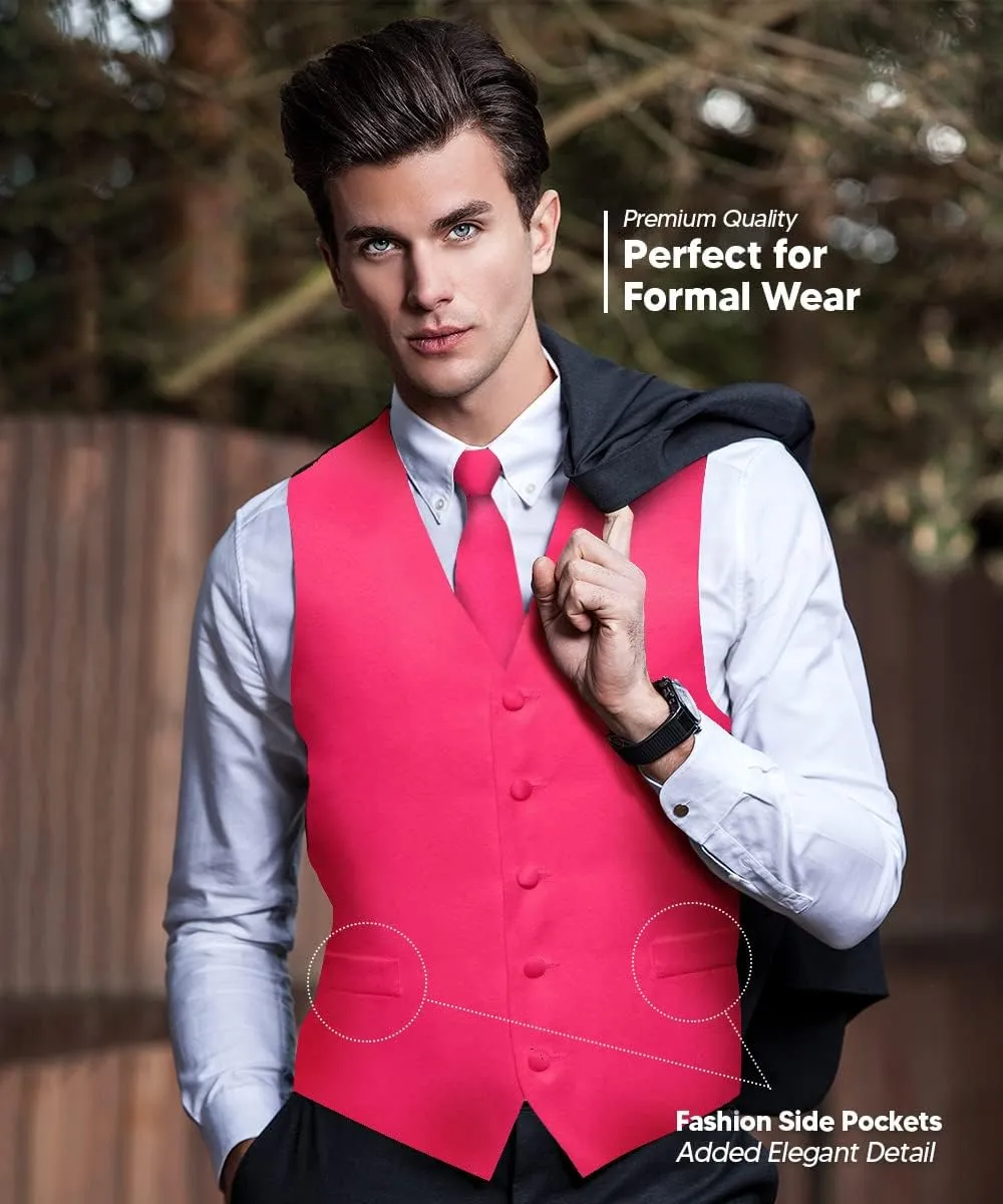 Solid Suit Vest for Men Set of 4 - Vest, Tie, Bow Tie & Pocket Square (Black Back)