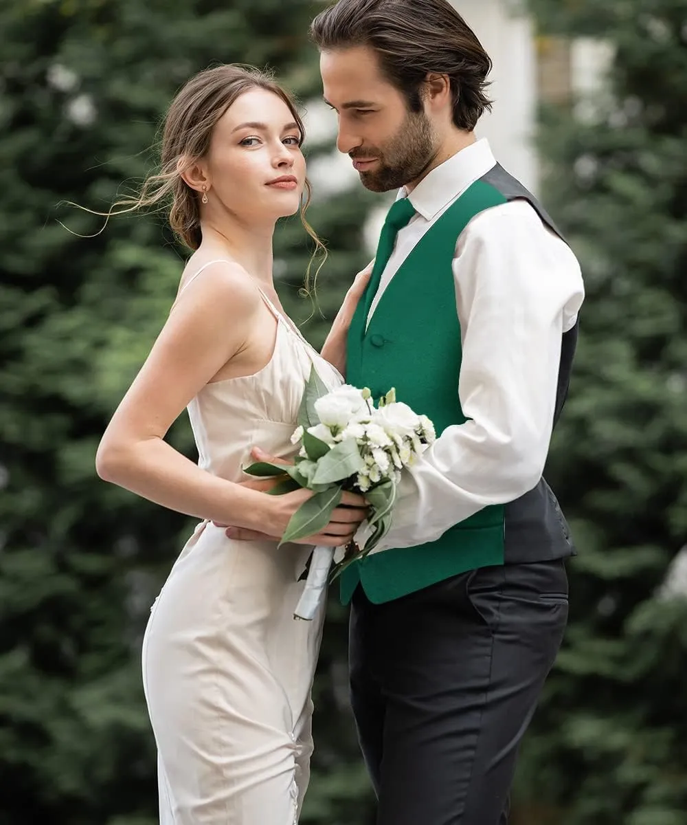 Solid Suit Vest for Men Set of 4 - Vest, Tie, Bow Tie & Pocket Square (Black Back)
