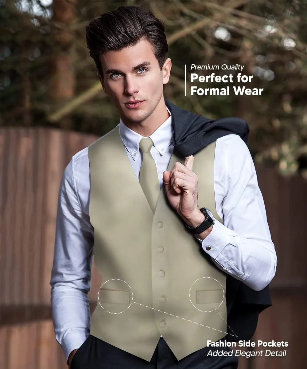 Solid Suit Vest for Men Set of 4 - Vest, Tie, Bow Tie & Pocket Square (White Back)