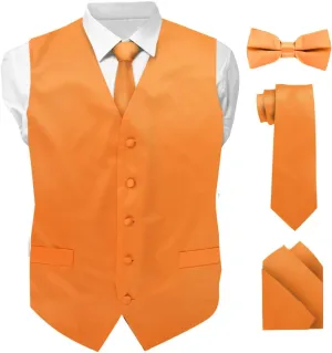 Solid Suit Vest for Men Set of 4 - Vest, Tie, Bow Tie & Pocket Square (White Back)