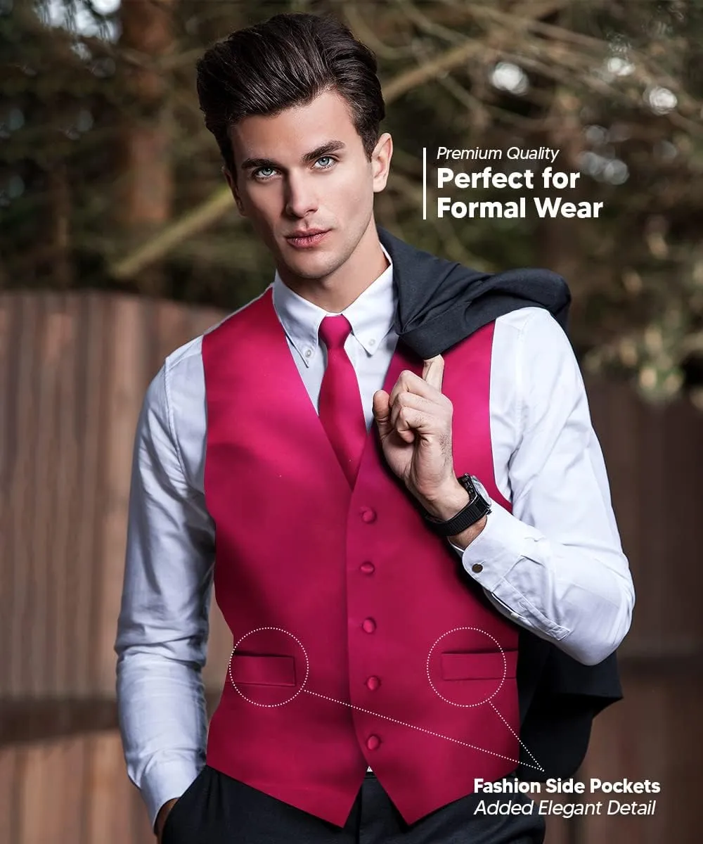 Solid Suit Vest for Men Set of 4 - Vest, Tie, Bow Tie & Pocket Square (White Back)