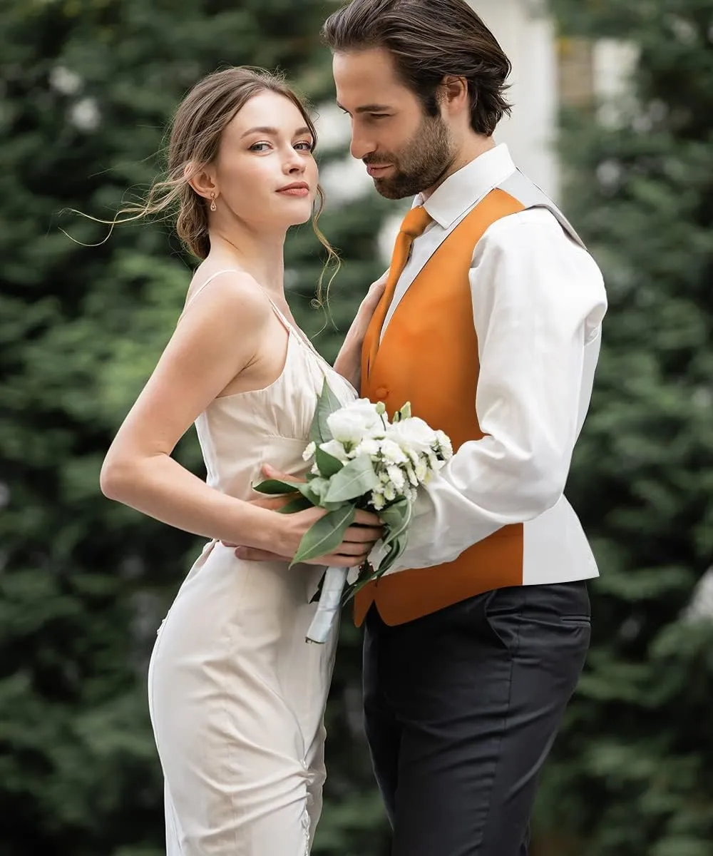 Solid Suit Vest for Men Set of 4 - Vest, Tie, Bow Tie & Pocket Square (White Back)