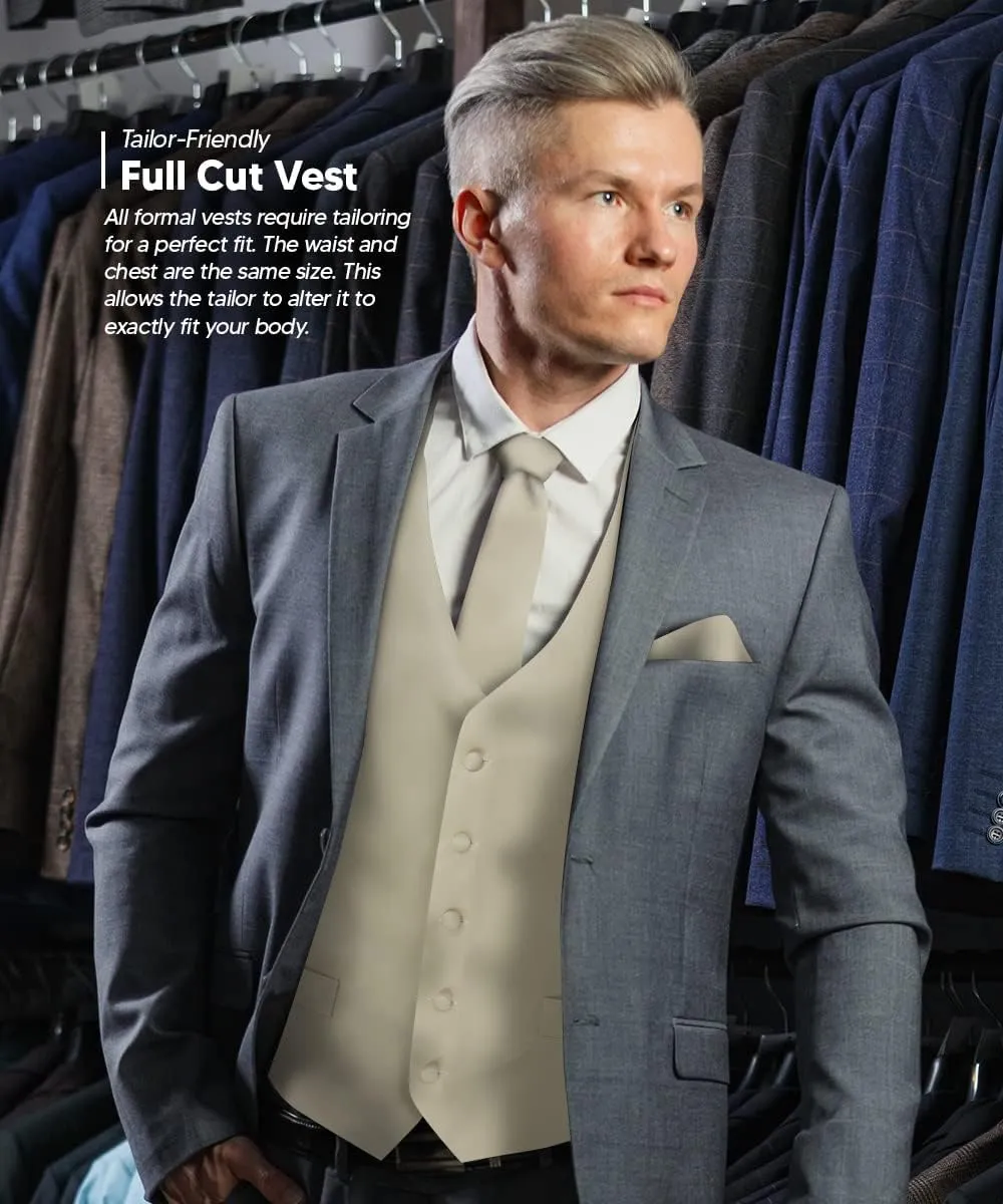 Solid Suit Vest for Men Set of 4 - Vest, Tie, Bow Tie & Pocket Square (White Back)
