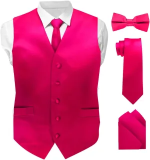 Solid Suit Vest for Men Set of 4 - Vest, Tie, Bow Tie & Pocket Square (White Back)