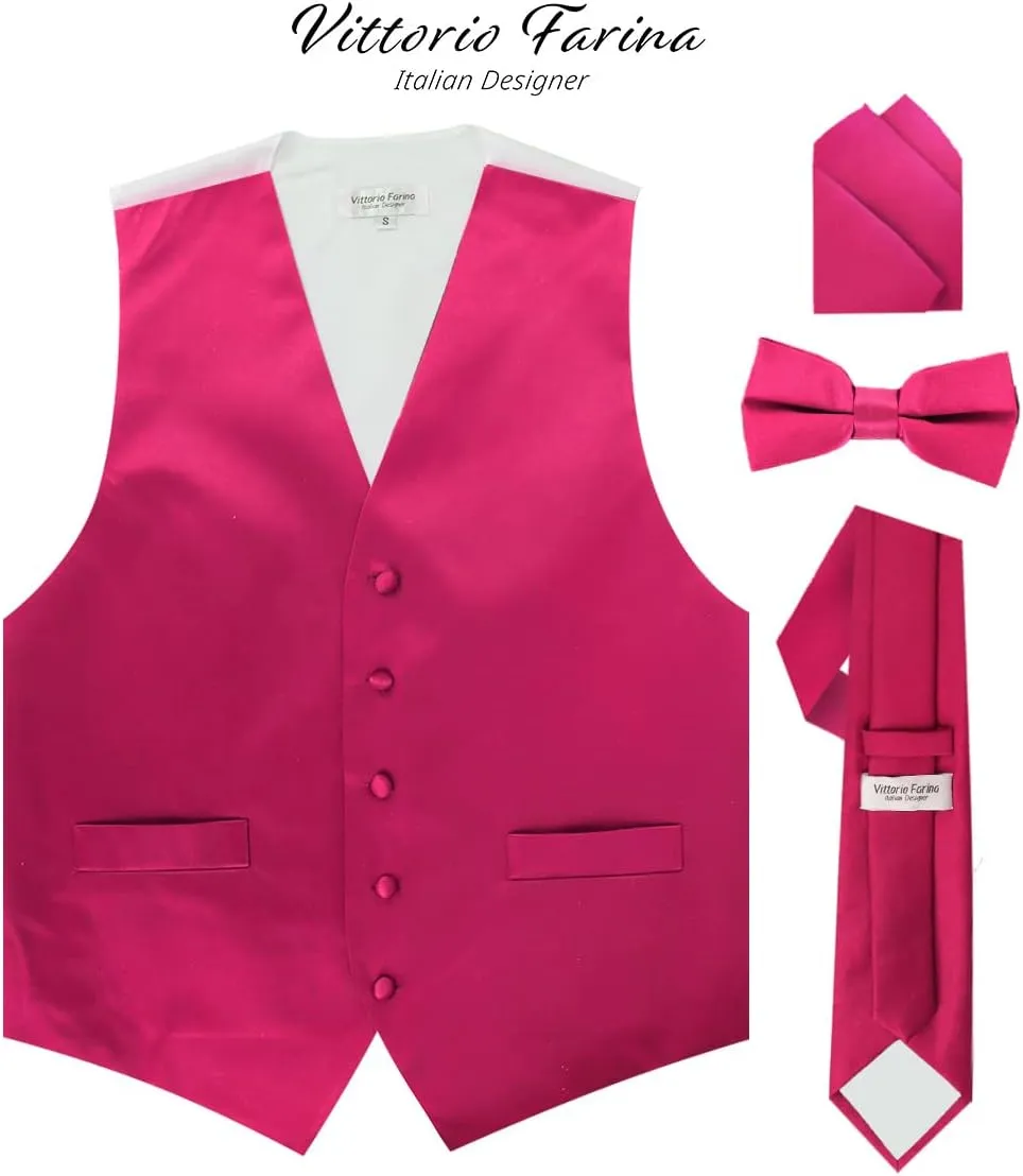 Solid Suit Vest for Men Set of 4 - Vest, Tie, Bow Tie & Pocket Square (White Back)