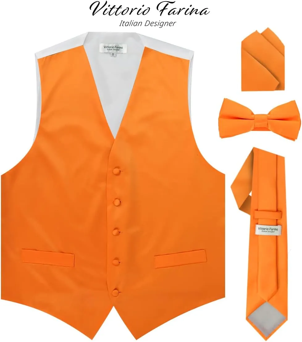 Solid Suit Vest for Men Set of 4 - Vest, Tie, Bow Tie & Pocket Square (White Back)