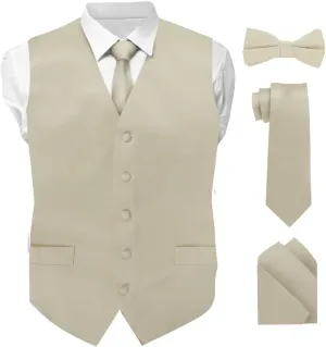 Solid Suit Vest for Men Set of 4 - Vest, Tie, Bow Tie & Pocket Square (White Back)