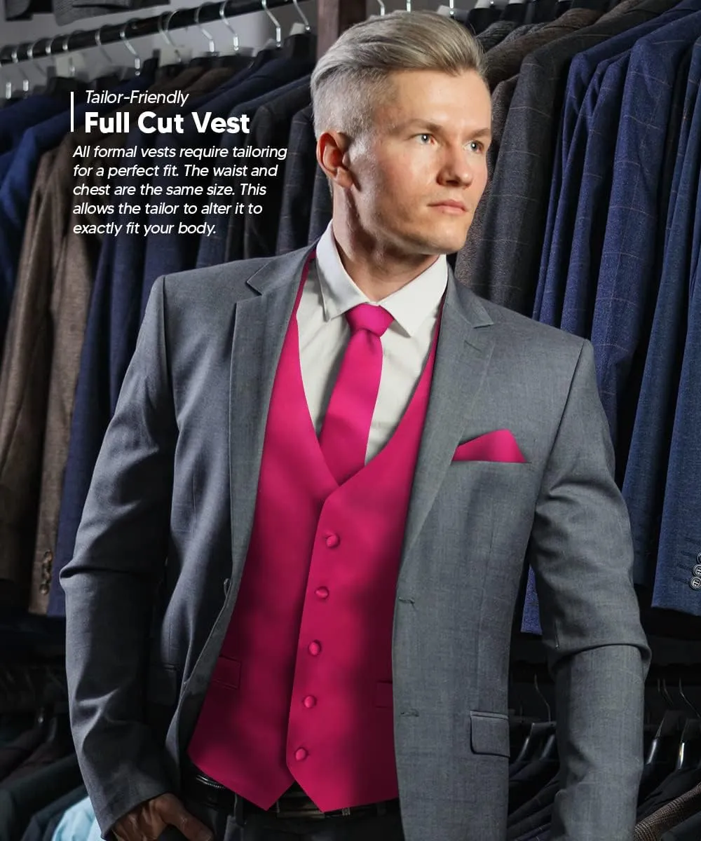 Solid Suit Vest for Men Set of 4 - Vest, Tie, Bow Tie & Pocket Square (White Back)