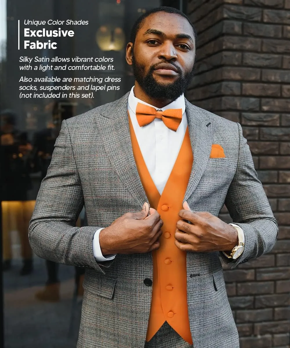 Solid Suit Vest for Men Set of 4 - Vest, Tie, Bow Tie & Pocket Square (White Back)