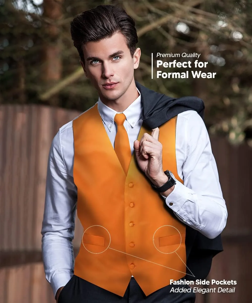Solid Suit Vest for Men Set of 4 - Vest, Tie, Bow Tie & Pocket Square (White Back)