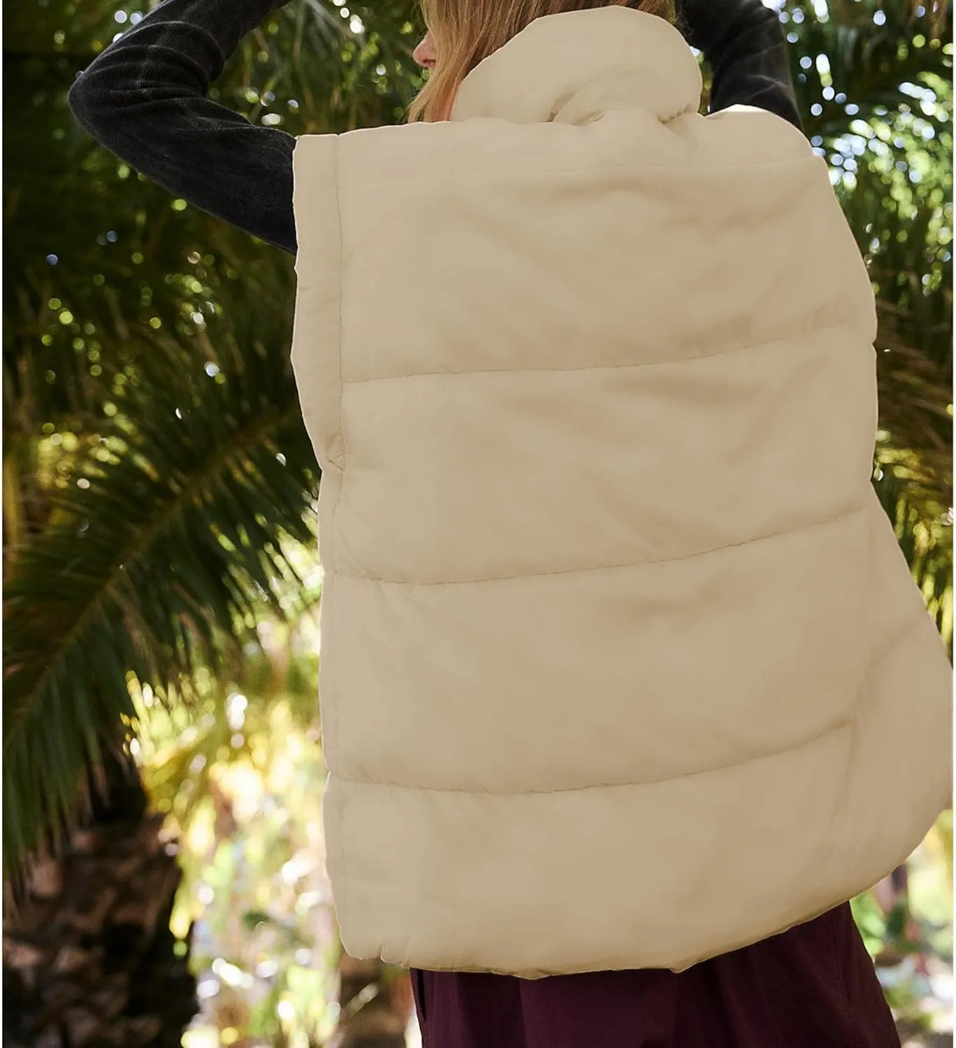 Songling Womens Oversized Puffer Vest Stand Collar Full Zip Sleeveless Bubble Puffer Vest Quilted Padded Warm Coat Outwear