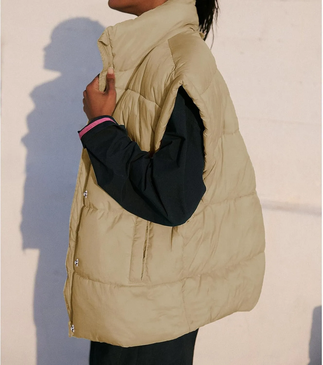 Songling Womens Oversized Puffer Vest Stand Collar Full Zip Sleeveless Bubble Puffer Vest Quilted Padded Warm Coat Outwear