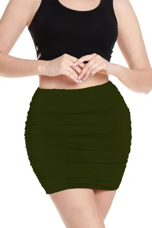 SSOULM Women's Stretch High Waist Ruched Shirring Bodycon Double Layer Mini Skirt
