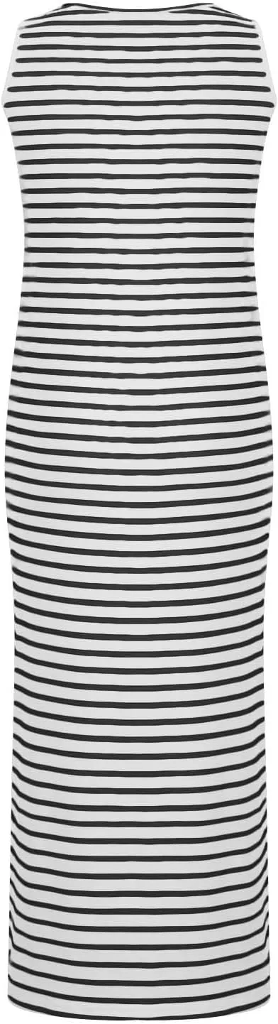 Striped Dress for Women, Summer Dresses 2025 Trendy Casual Button Down Dress, Sleeveless Midi Square Neck Tank Dress