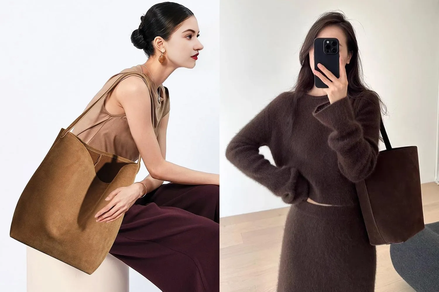 Suede Leather Bucket Bag,Top Handle Handbags