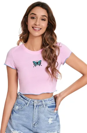 SweatyRocks Women's Basic Crop Top Short Sleeve Round Neck Tee T-Shirt